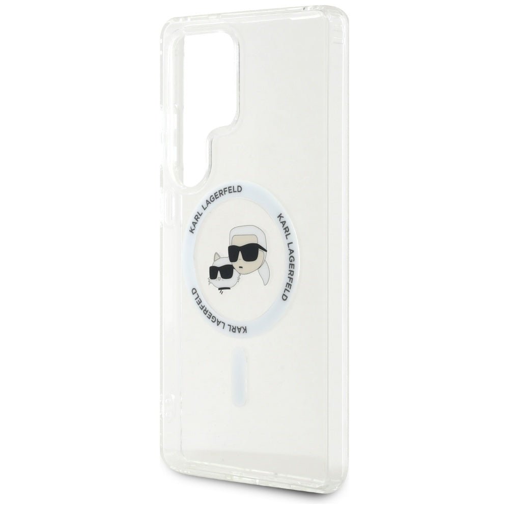 Puzdro MagSafe pre Samsung Galaxy S25 Ultra S938, Karl Lagerfeld, IML Metal Karl & Choupette's Heads, Biela