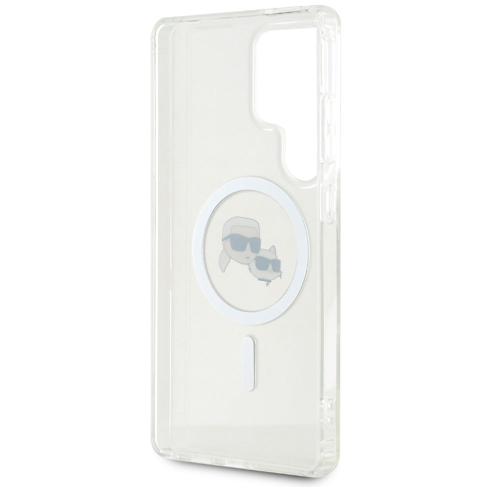 Puzdro MagSafe pre Samsung Galaxy S25 Ultra S938, Karl Lagerfeld, IML Metal Karl & Choupette's Heads, Biela