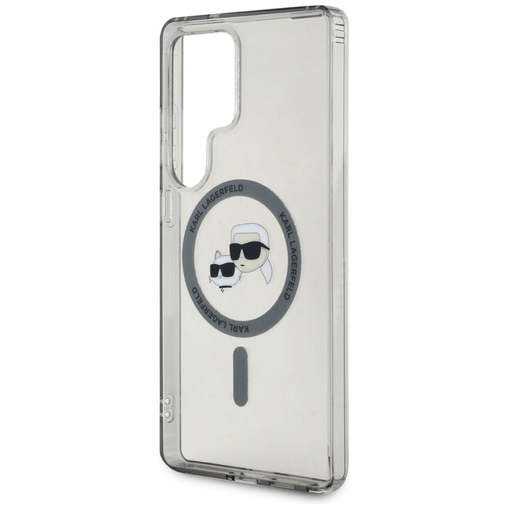 Puzdro MagSafe pre Samsung Galaxy S25 Ultra S938, Karl Lagerfeld, IML Metal Karl & Choupette's Heads, Čierne