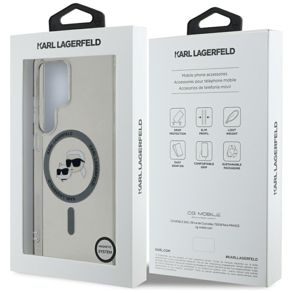 Puzdro MagSafe pre Samsung Galaxy S25 Ultra S938, Karl Lagerfeld, IML Metal Karl & Choupette's Heads, Čierne