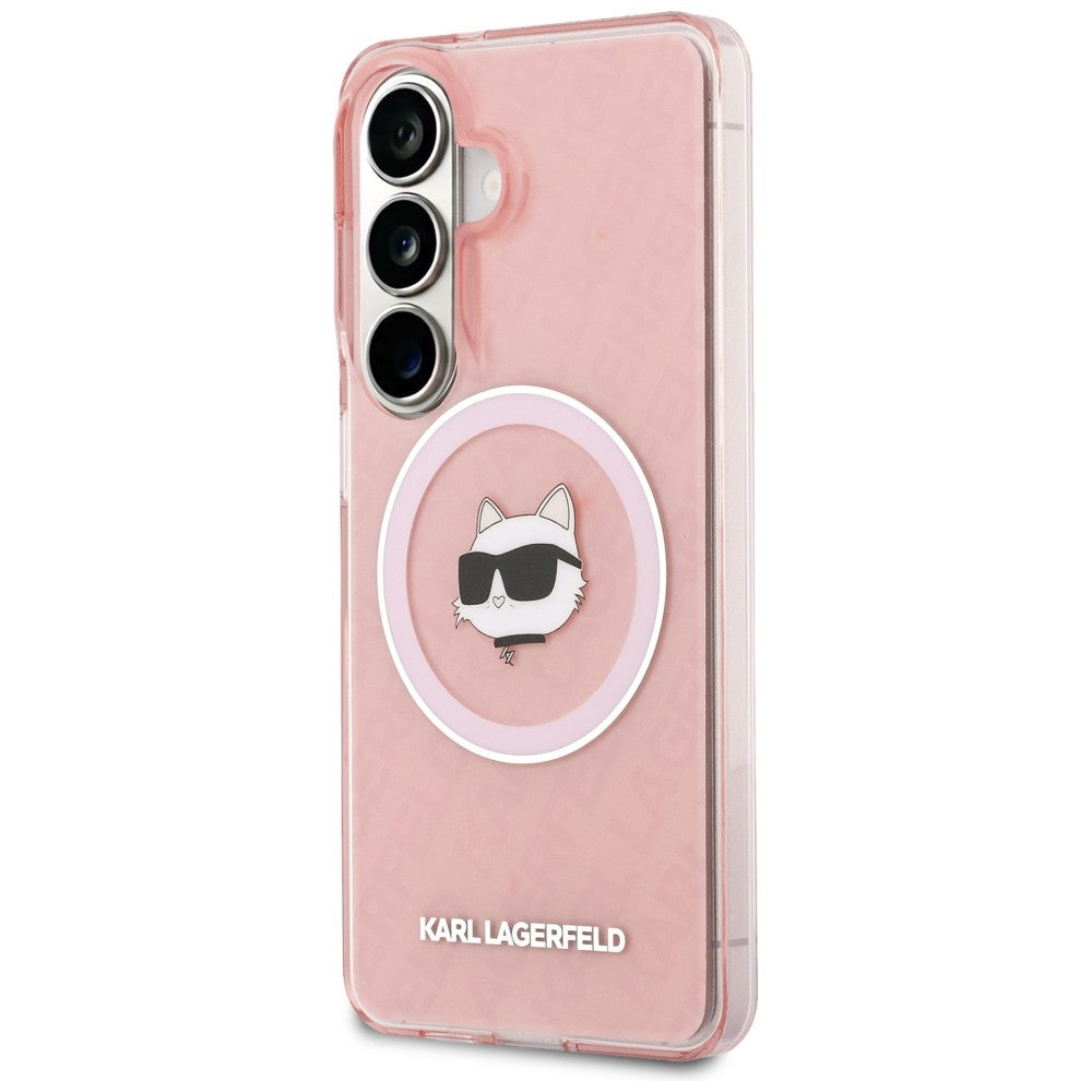 Puzdro MagSafe pre Samsung Galaxy S26 Plus S947, Karl Lagerfeld, IML Choupette Head on KL Repeated Logo, Ružová
