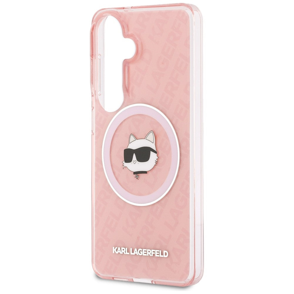 Puzdro MagSafe pre Samsung Galaxy S26 Plus S947, Karl Lagerfeld, IML Choupette Head on KL Repeated Logo, Ružová