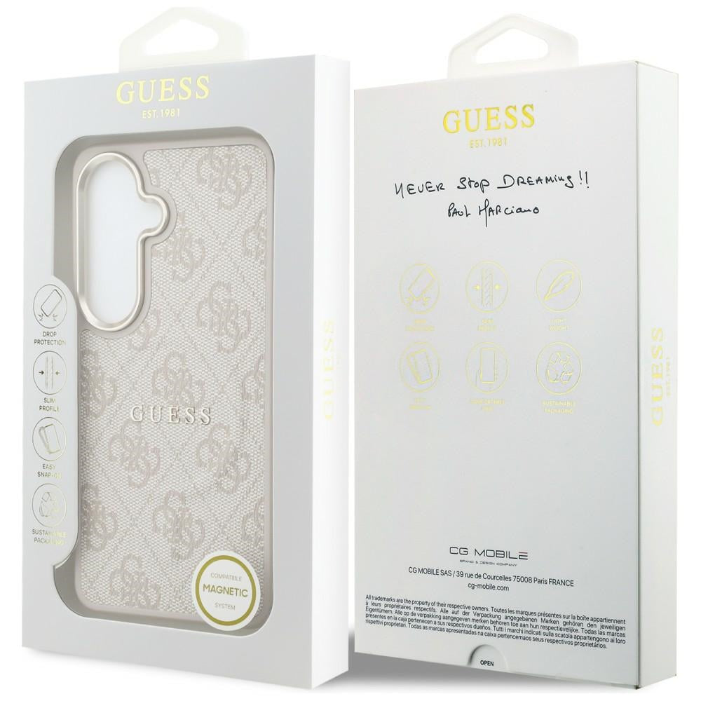 MagSafe puzdro pre Samsung Galaxy S26 S942, Guess, 4G reliéfny krúžok, ružovo čierne