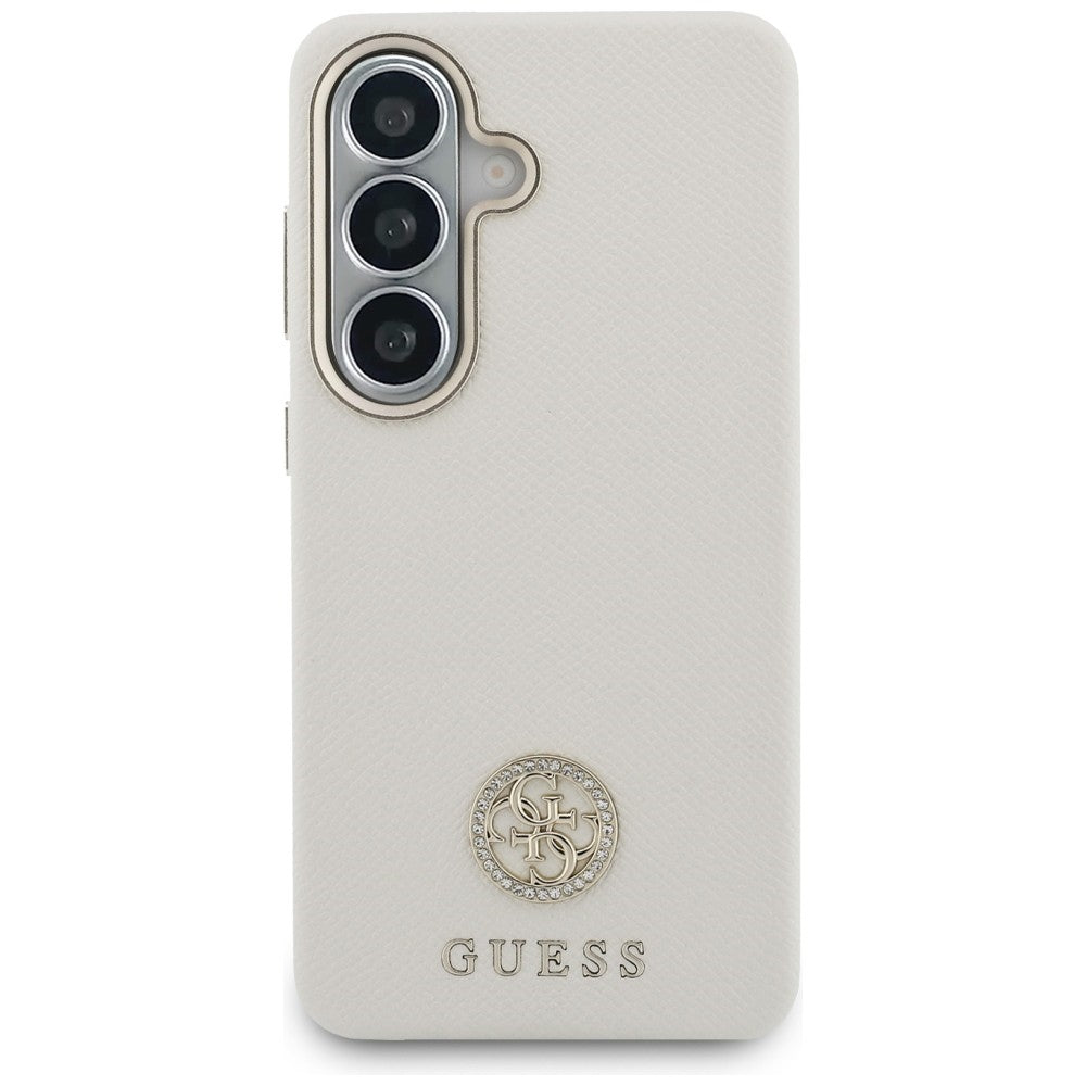 Puzdro MagSafe pre Samsung Galaxy S26 S942, Guess, Rhinestone Round Logo, Béžová