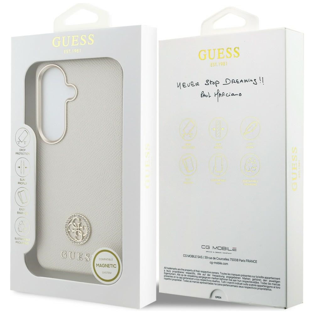 Puzdro MagSafe pre Samsung Galaxy S26 S942, Guess, Rhinestone Round Logo, Béžová