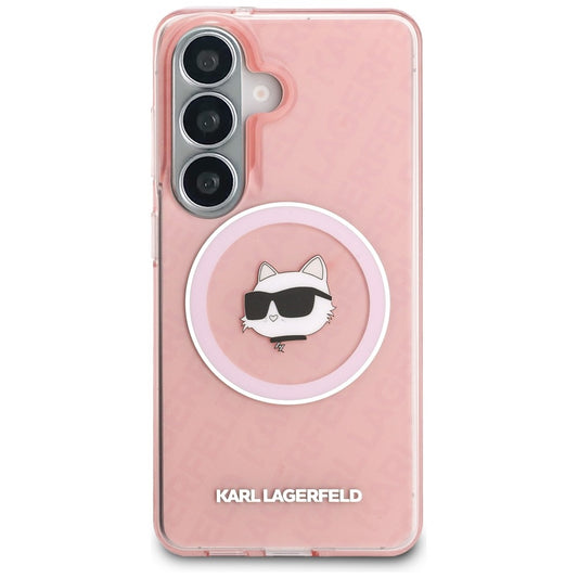 Puzdro MagSafe pre Samsung Galaxy S26 S942, Karl Lagerfeld, IML Choupette Head on KL Repeated Logo, Ružová