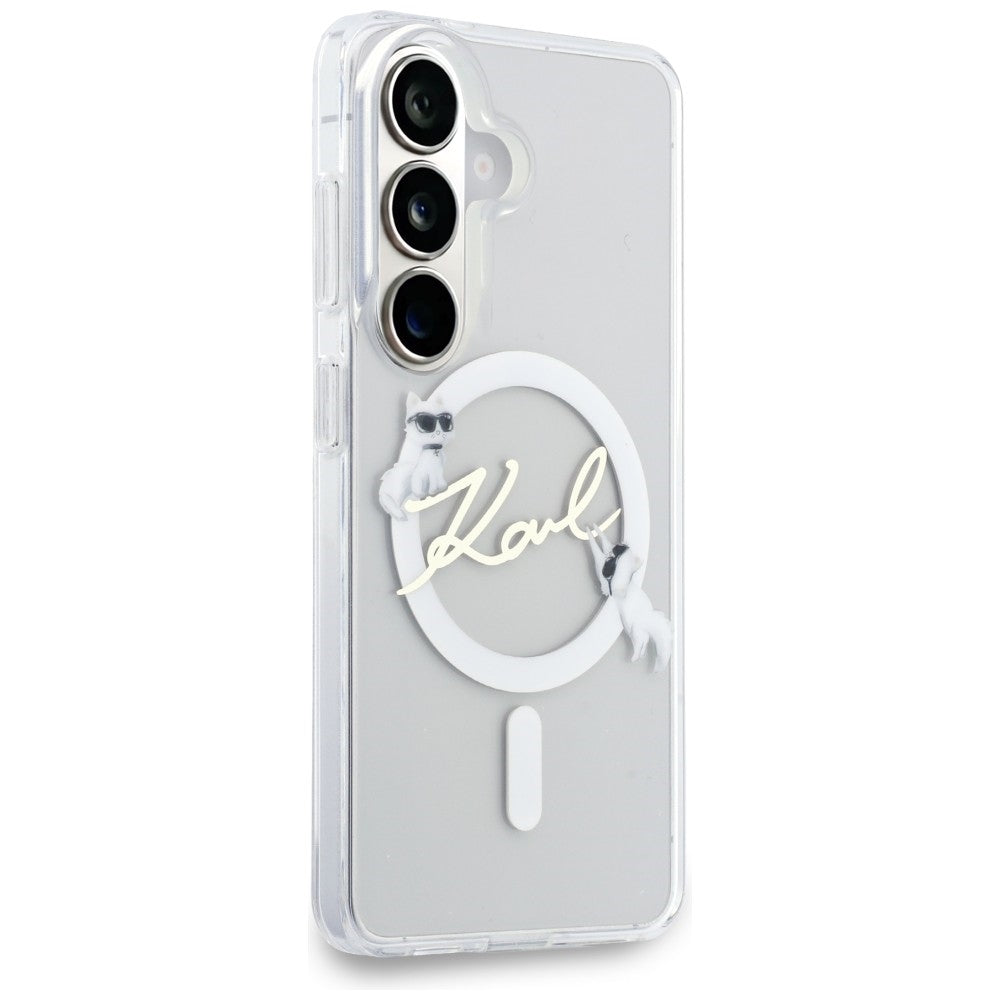 MagSafe puzdro pre Samsung Galaxy S26 S942, Karl Lagerfeld, IML Choupette Karl Script Logo, Biela