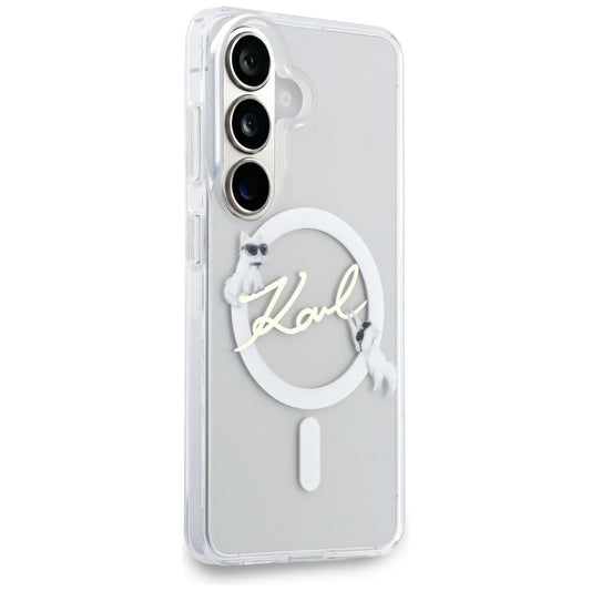 MagSafe puzdro pre Samsung Galaxy S26 S942, Karl Lagerfeld, IML Choupette Karl Script Logo, Biela