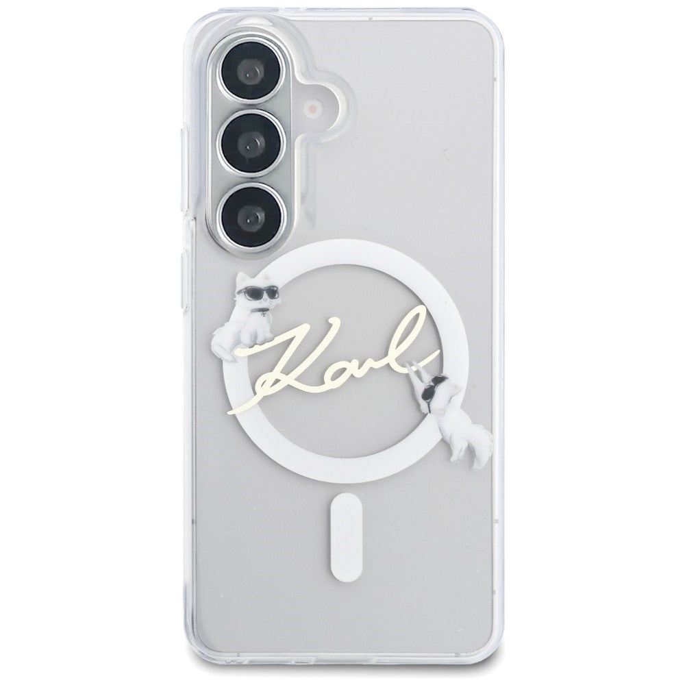 MagSafe puzdro pre Samsung Galaxy S26 S942, Karl Lagerfeld, IML Choupette Karl Script Logo, Biela