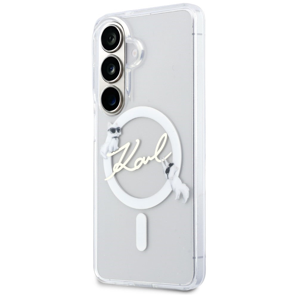 MagSafe puzdro pre Samsung Galaxy S26 S942, Karl Lagerfeld, IML Choupette Karl Script Logo, Biela