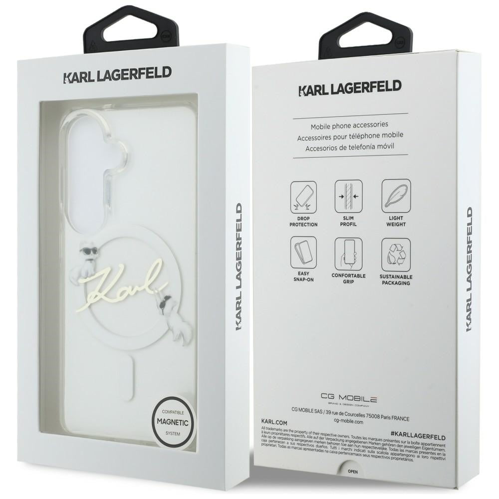 MagSafe puzdro pre Samsung Galaxy S26 S942, Karl Lagerfeld, IML Choupette Karl Script Logo, Biela