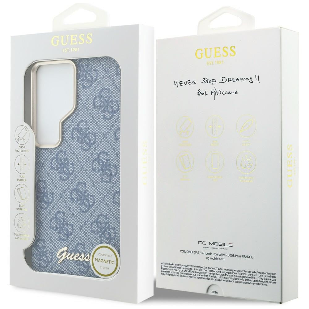 Puzdro MagSafe pre Samsung Galaxy S26 Ultra S948, Guess, 4G Script Logo, Modrá