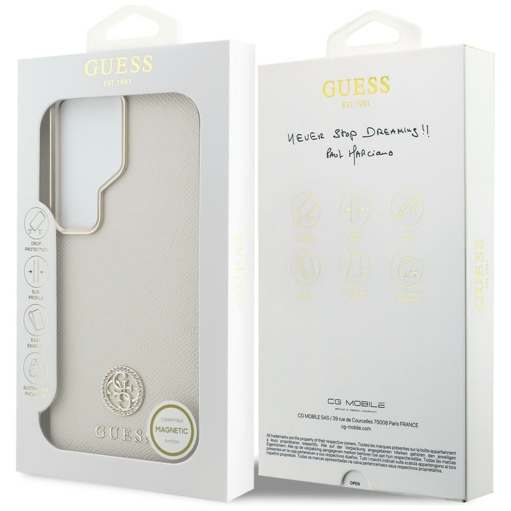 Puzdro MagSafe pre Samsung Galaxy S26 Ultra S948, Guess, Rhinestone Round Logo, Béžová
