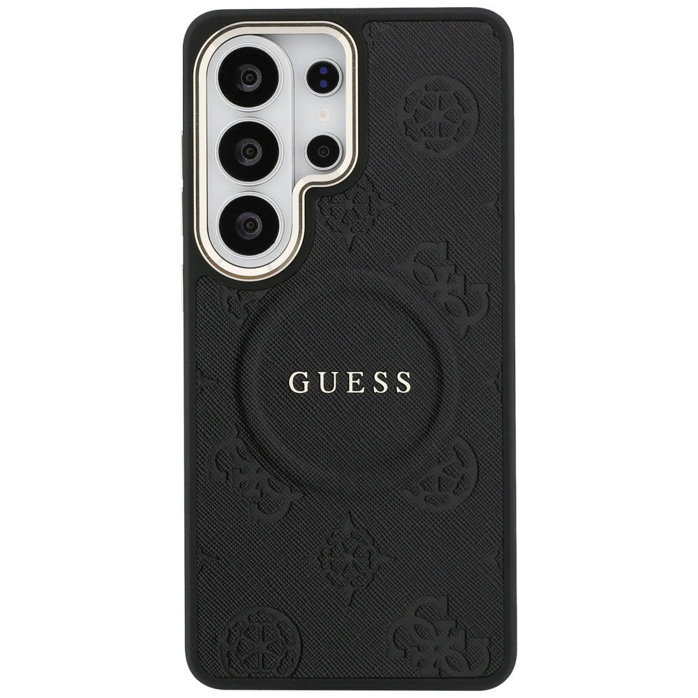 Puzdro MagSafe pre Samsung Galaxy S26 Ultra S948, GUESS, Saffiano Peony Embossed Ring, Čierne
