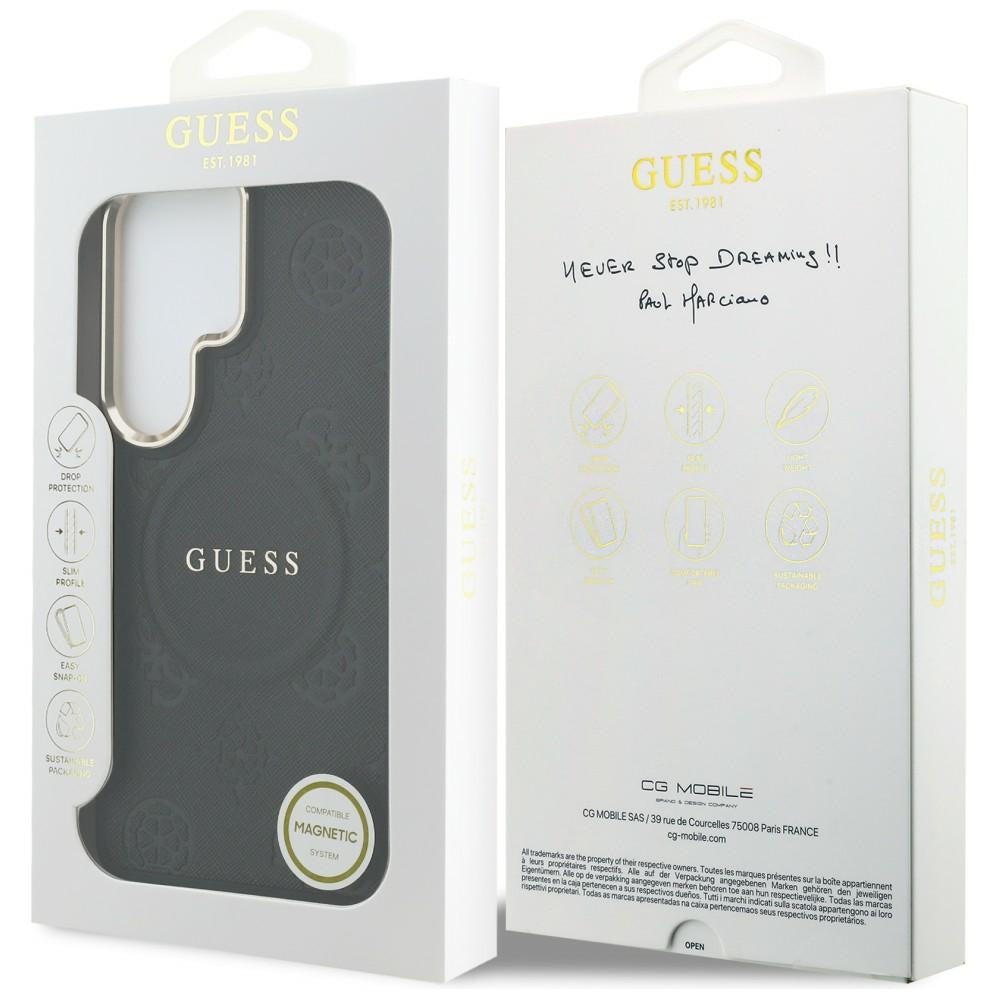 Puzdro MagSafe pre Samsung Galaxy S26 Ultra S948, GUESS, Saffiano Peony Embossed Ring, Čierne