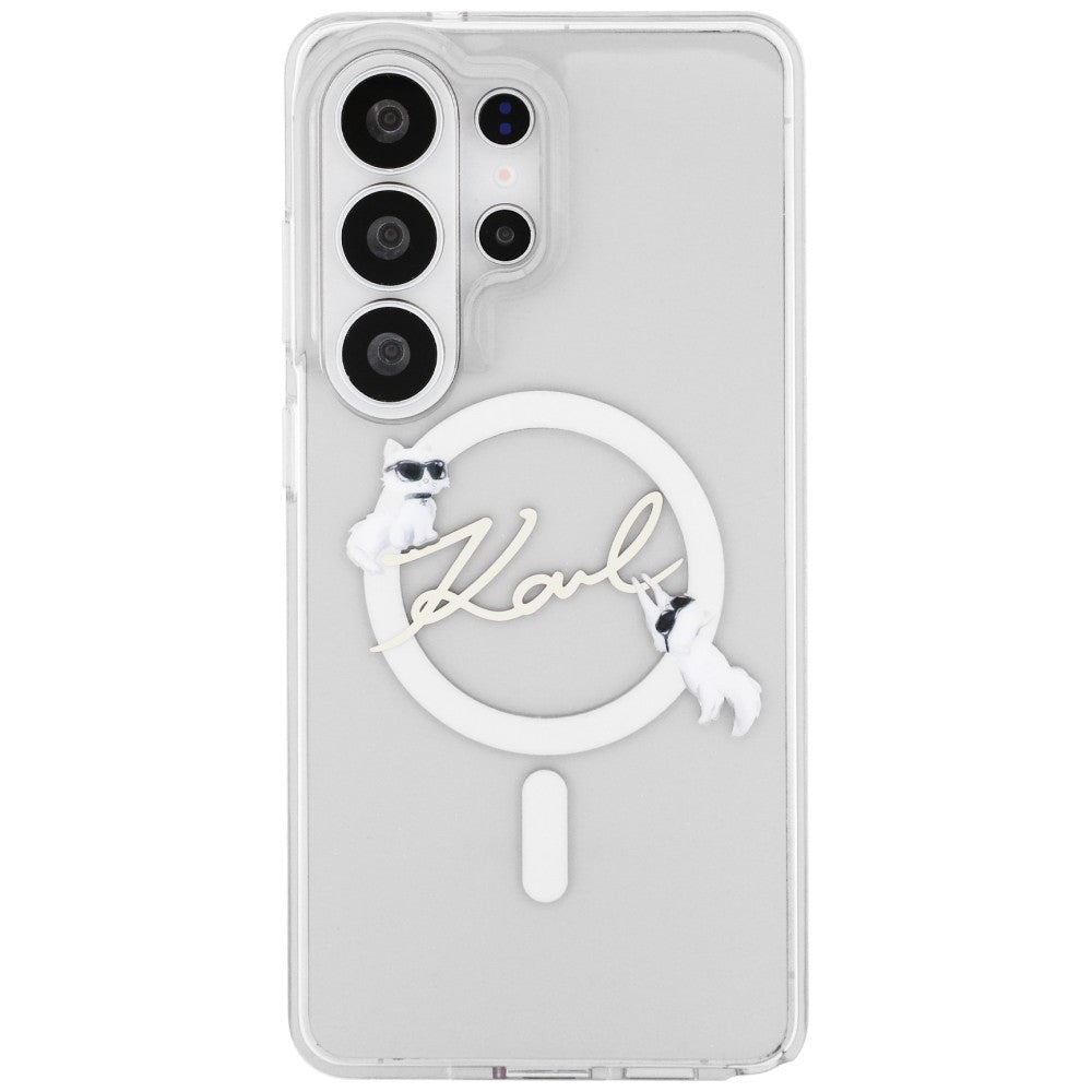 Puzdro MagSafe pre Samsung Galaxy S26 Ultra S948, Karl Lagerfeld, IML Choupette Karl Script Logo, Biela