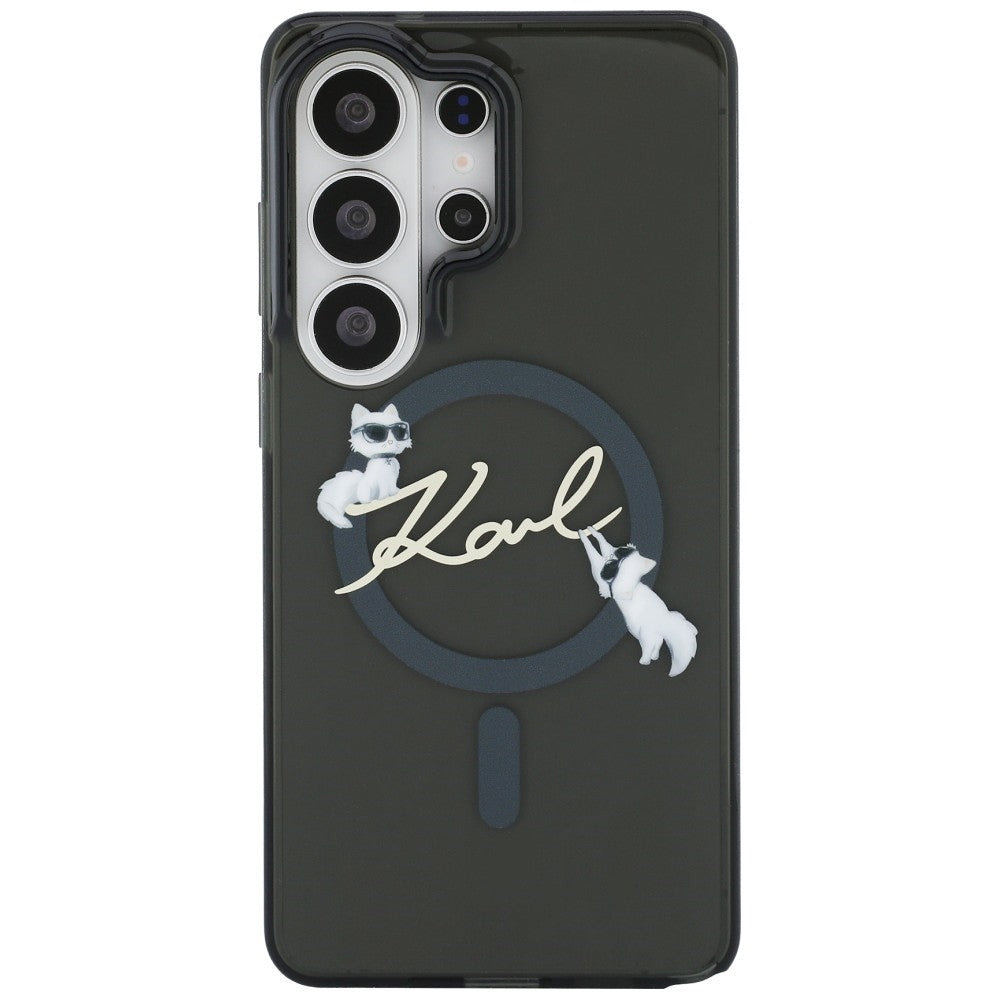 Puzdro MagSafe pre Samsung Galaxy S26 Ultra S948, Karl Lagerfeld, IML Choupette Karl Script Logo, Čierne