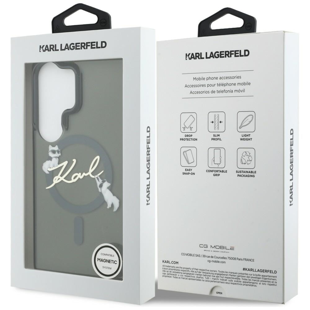 Puzdro MagSafe pre Samsung Galaxy S26 Ultra S948, Karl Lagerfeld, IML Choupette Karl Script Logo, Čierne