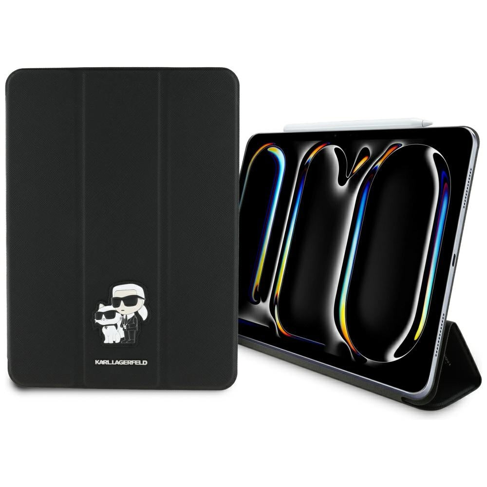 Puzdro pre Apple iPad Pro 11 (2024), Karl Lagerfeld, Saffiano Karl & Choupette, Čierne