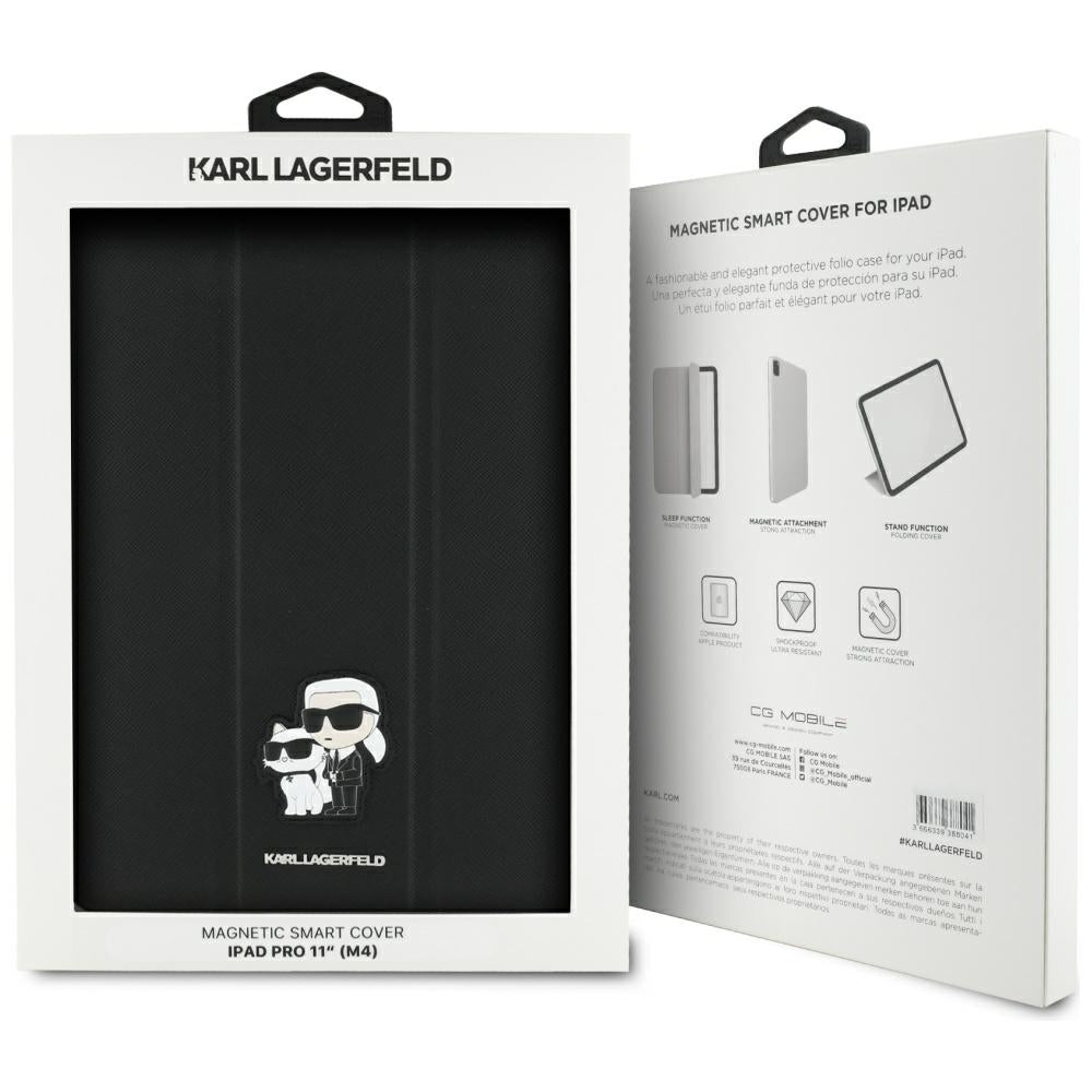Puzdro pre Apple iPad Pro 11 (2024), Karl Lagerfeld, Saffiano Karl & Choupette, Čierne