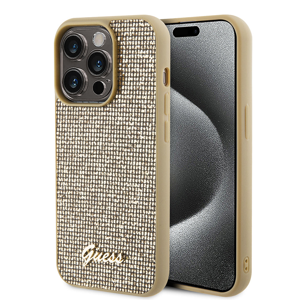 Puzdro pre Apple iPhone 15 Pro, Guess, PU Square Mirror Script Logo, Zlaté GUHCP15LPMSDGSD