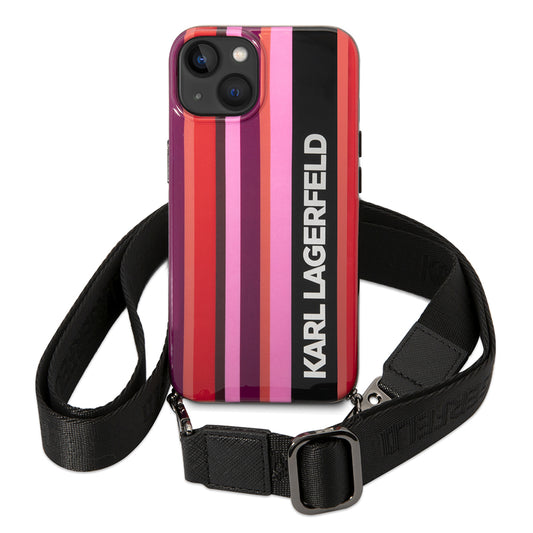 Puzdro pre Apple iPhone 14, Karl Lagerfeld, Color Stripes with Strap, Ružová