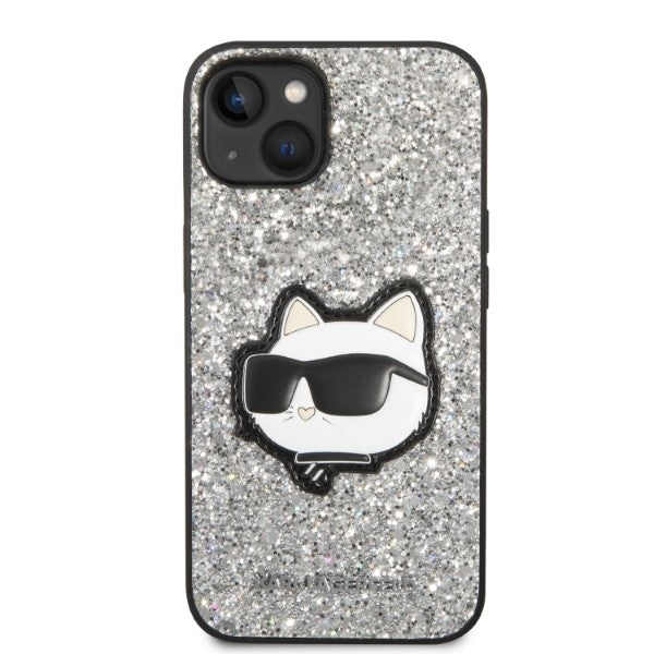 Puzdro pre Apple iPhone 14, Karl Lagerfeld, Glitter Choupette Patch, Strieborné