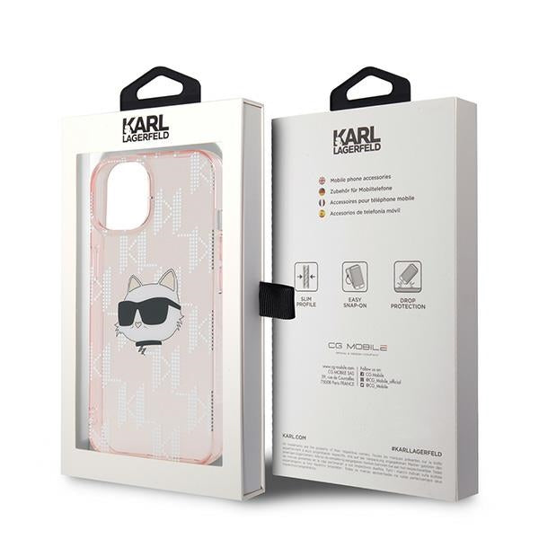 Puzdro pre Apple iPhone 14, Karl Lagerfeld, IML Luxury Monogram Choupette's Head, Ružová