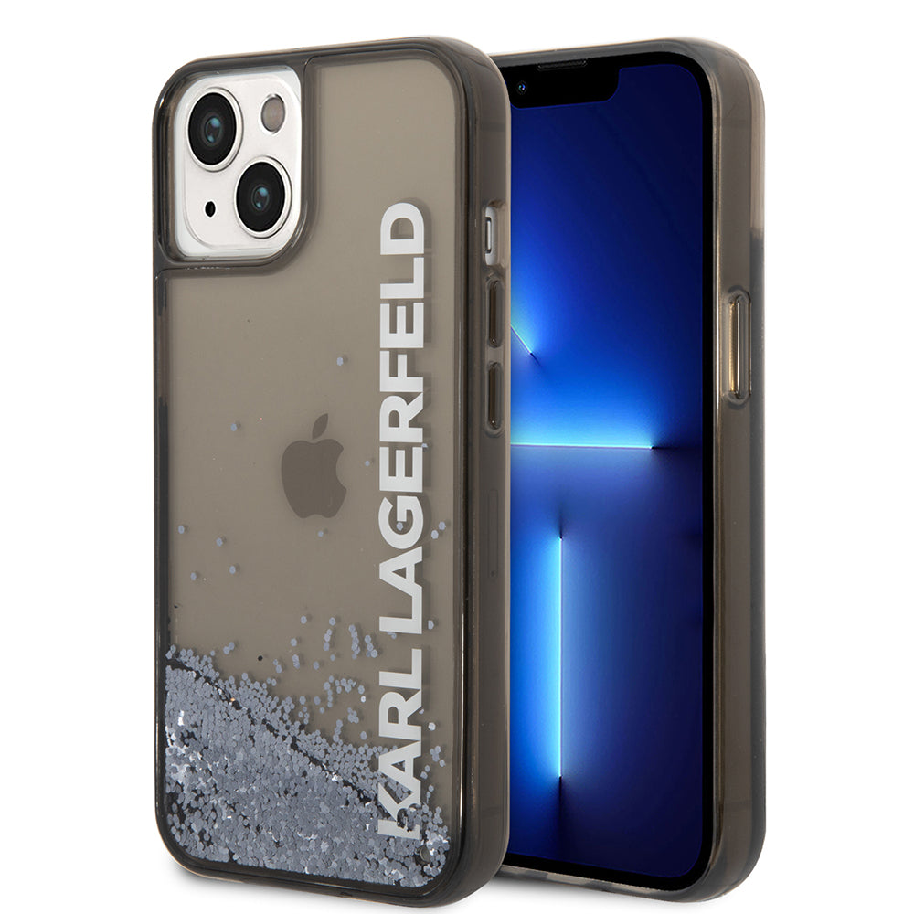 Puzdro pre Apple iPhone 14, Karl Lagerfeld, Liquid Glitter KL Logo, Čierne
