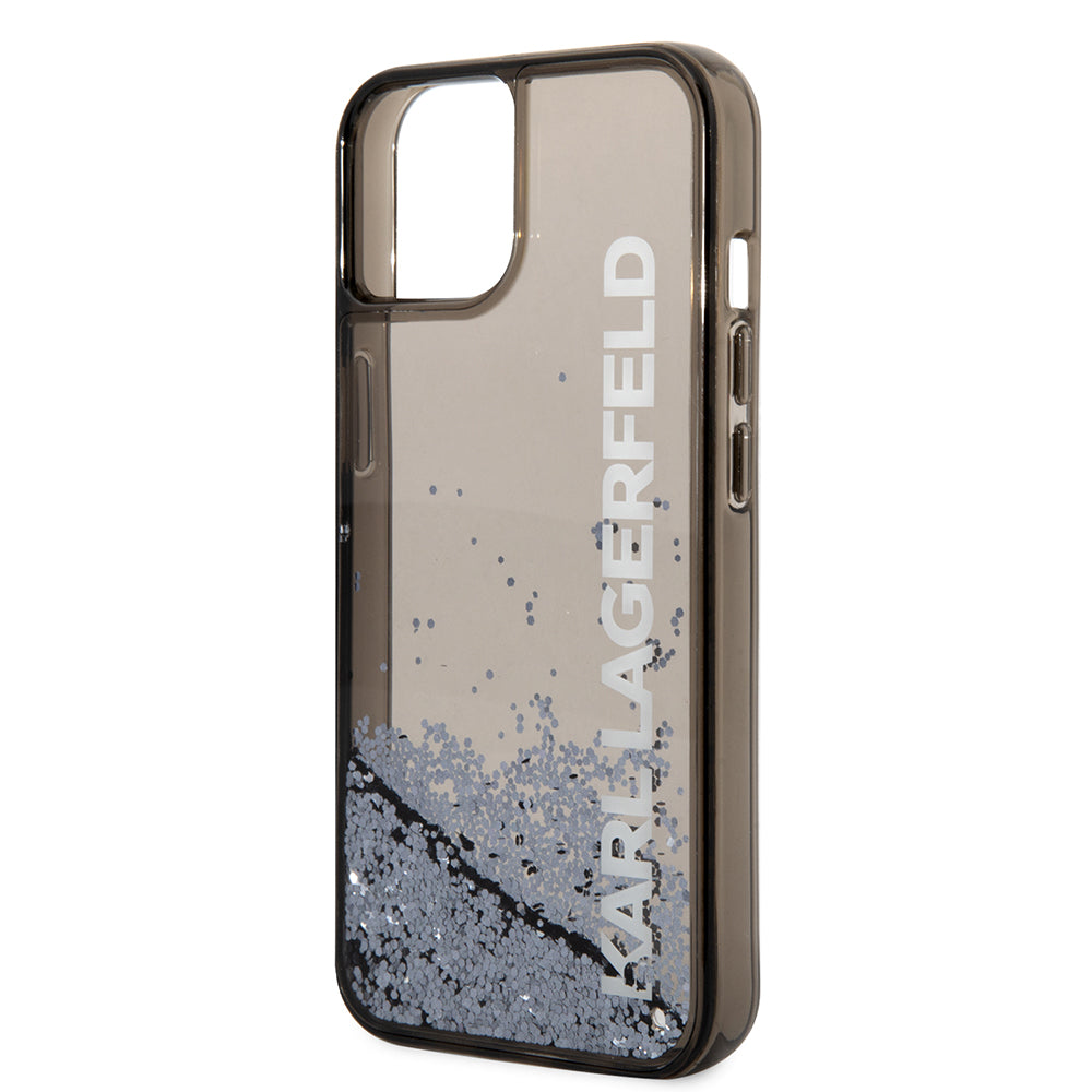Puzdro pre Apple iPhone 14, Karl Lagerfeld, Liquid Glitter KL Logo, Čierne
