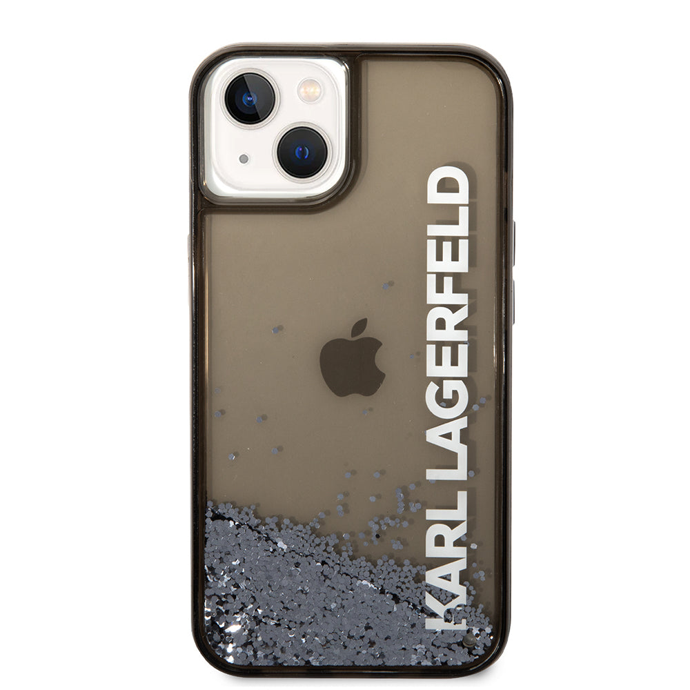 Puzdro pre Apple iPhone 14, Karl Lagerfeld, Liquid Glitter KL Logo, Čierne