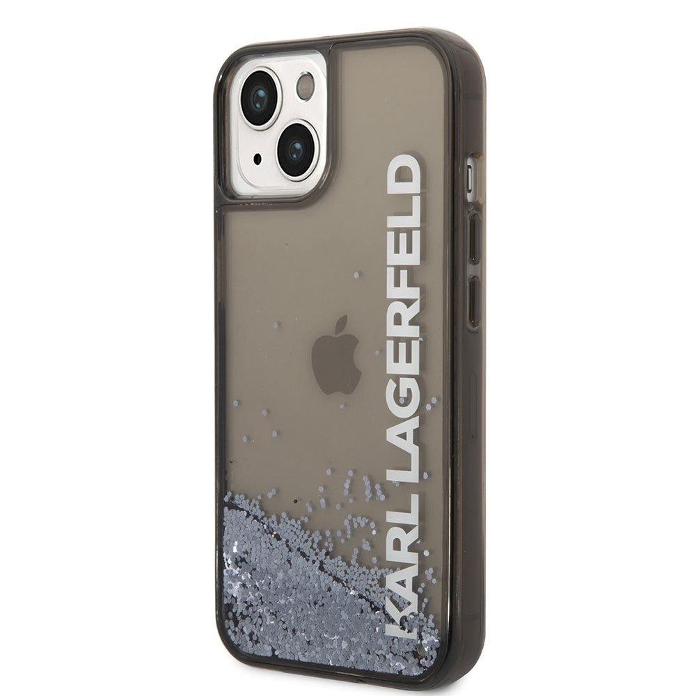 Puzdro pre Apple iPhone 14, Karl Lagerfeld, Liquid Glitter KL Logo, Čierne