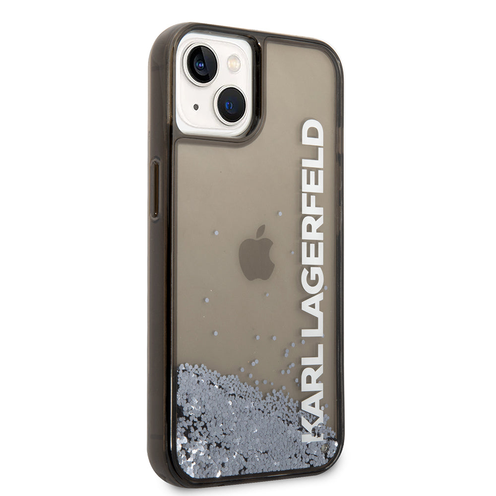 Puzdro pre Apple iPhone 14, Karl Lagerfeld, Liquid Glitter KL Logo, Čierne
