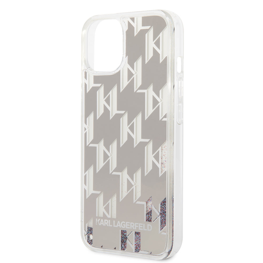 Puzdro pre Apple iPhone 14, Karl Lagerfeld, Liquid Glitter Monogram, Strieborné