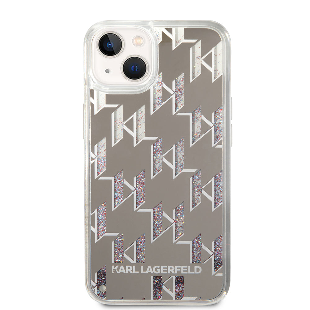 Puzdro pre Apple iPhone 14, Karl Lagerfeld, Liquid Glitter Monogram, Strieborné