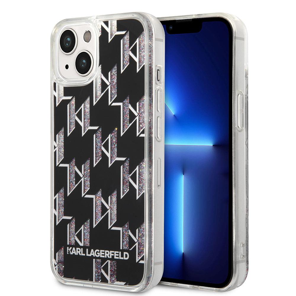 Puzdro pre Apple iPhone 14, Karl Lagerfeld, Liquid Glitter Monogram, Čierne
