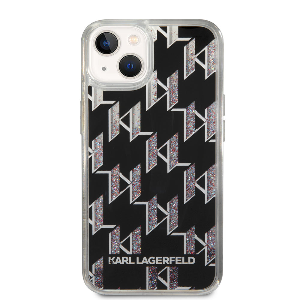 Puzdro pre Apple iPhone 14, Karl Lagerfeld, Liquid Glitter Monogram, Čierne