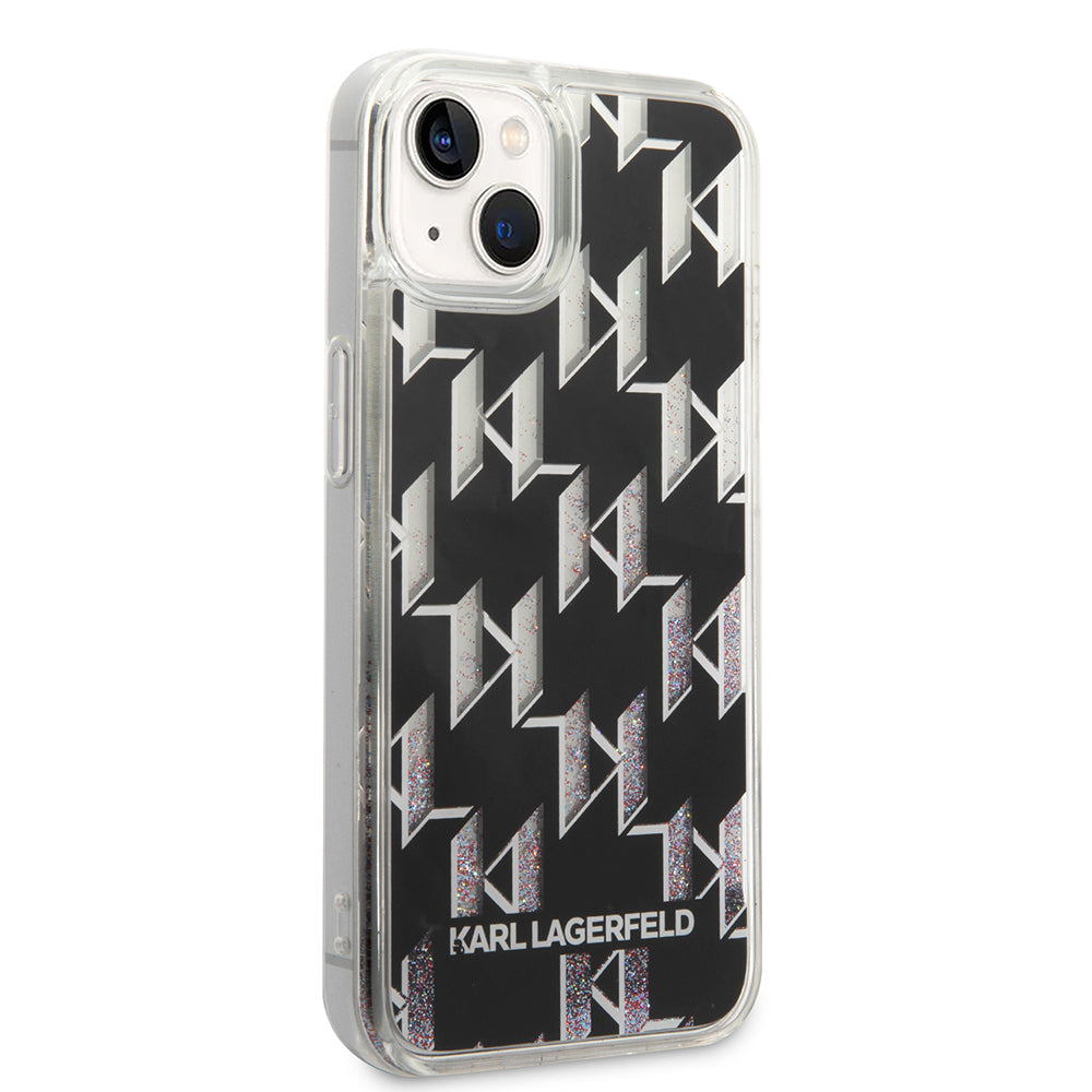 Puzdro pre Apple iPhone 14, Karl Lagerfeld, Liquid Glitter Monogram, Čierne