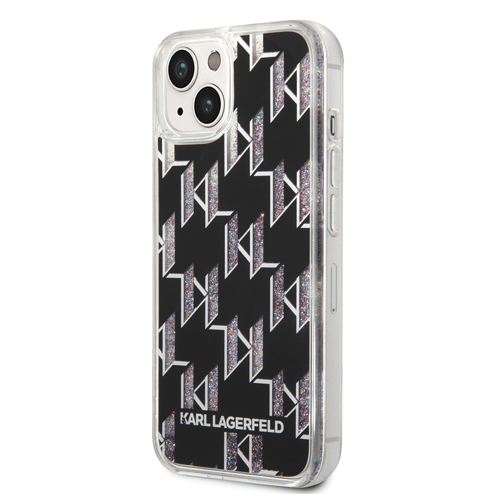 Puzdro pre Apple iPhone 14, Karl Lagerfeld, Liquid Glitter Monogram, Čierne