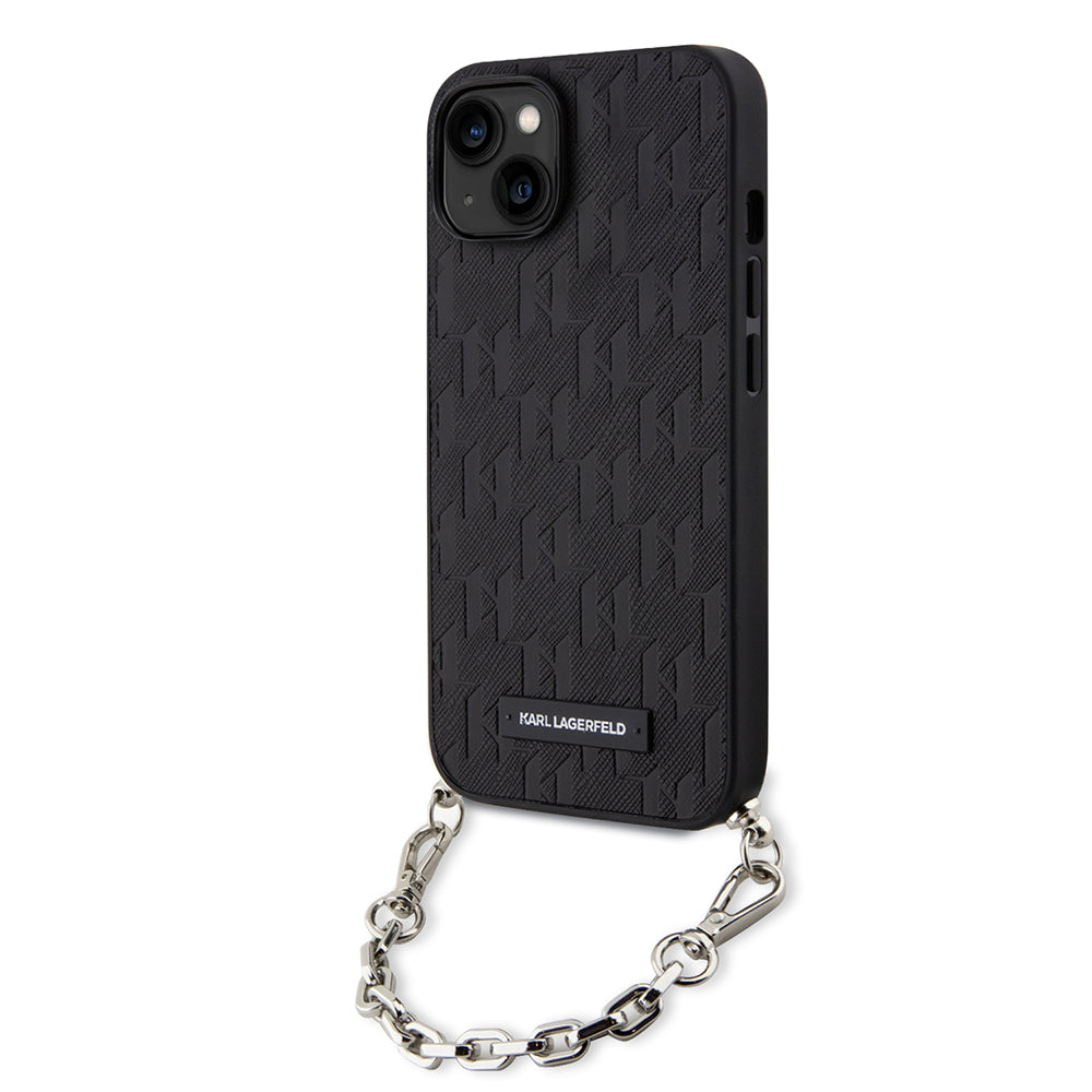 Puzdro pre Apple iPhone 14, Karl Lagerfeld, Saffiano Monogram Chain, Čierne