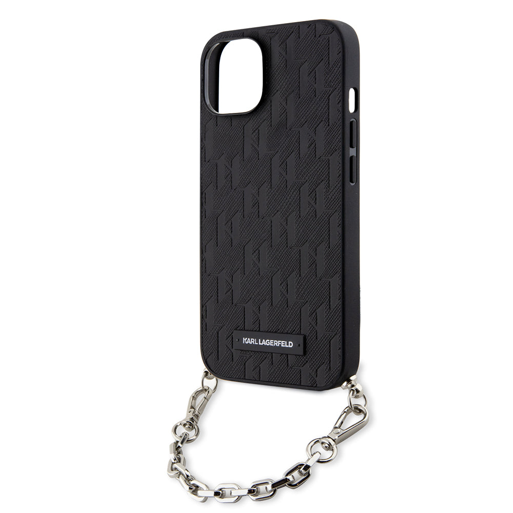 Puzdro pre Apple iPhone 14, Karl Lagerfeld, Saffiano Monogram Chain, Čierne