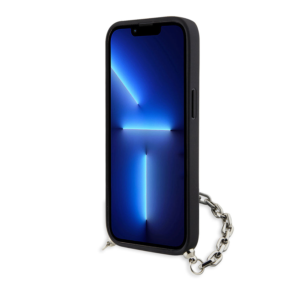 Puzdro pre Apple iPhone 14, Karl Lagerfeld, Saffiano Monogram Chain, Čierne