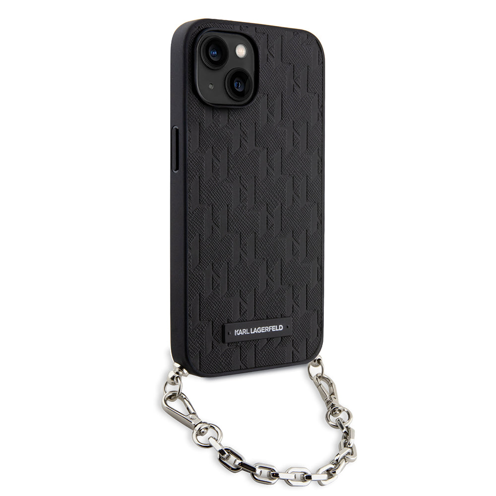 Puzdro pre Apple iPhone 14, Karl Lagerfeld, Saffiano Monogram Chain, Čierne