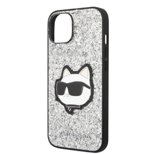 Puzdro pre Apple iPhone 14 Plus, Karl Lagerfeld, Glitter Choupette Patch, Strieborné.