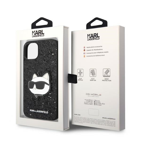 Puzdro pre Apple iPhone 14 Plus, Karl Lagerfeld, Glitter Choupette Patch, Čierne