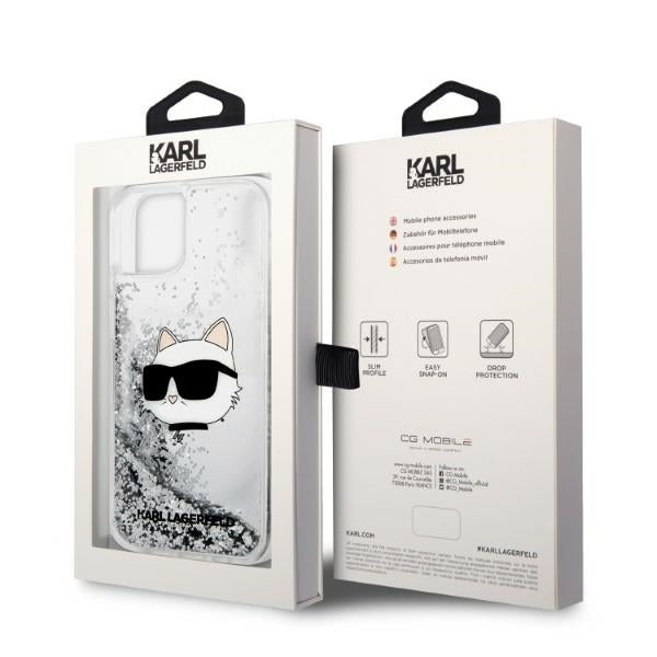 Puzdro pre Apple iPhone 14 Plus, Karl Lagerfeld, Glitter Choupette's Head, Strieborné