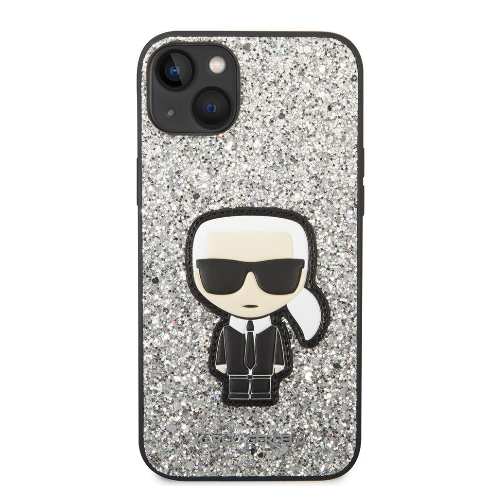 Puzdro pre Apple iPhone 14 Plus, Karl Lagerfeld, Glitter Flakes Ikonik Karl, Strieborné