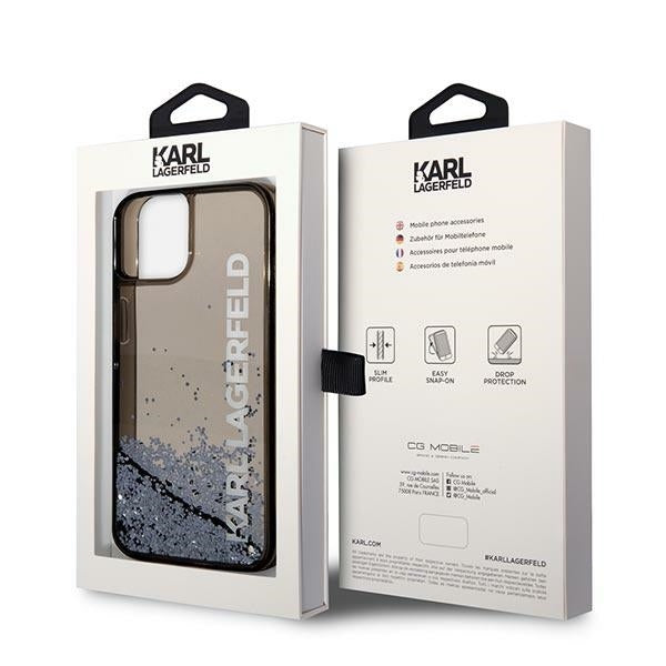 Puzdro pre Apple iPhone 14 Plus, Karl Lagerfeld, Liquid Glitter KL Logo, Čierne
