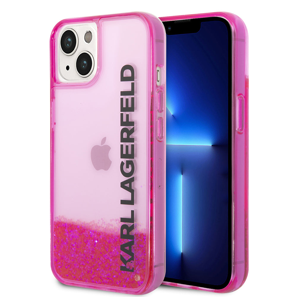 Puzdro pre Apple iPhone 14 Plus, Karl Lagerfeld, Liquid Glitter KL Logo, Ružové