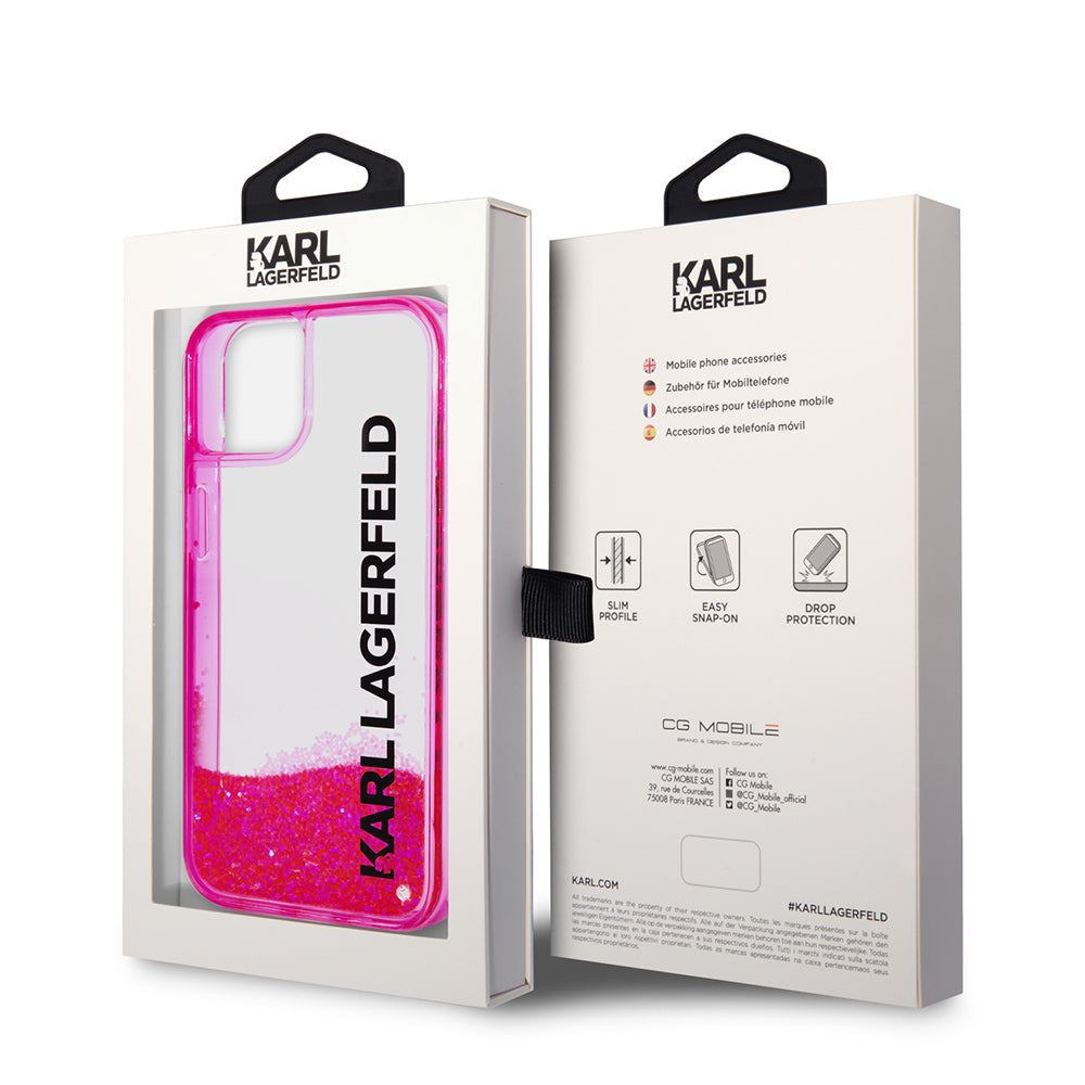 Puzdro pre Apple iPhone 14 Plus, Karl Lagerfeld, Liquid Glitter KL Logo, Ružové